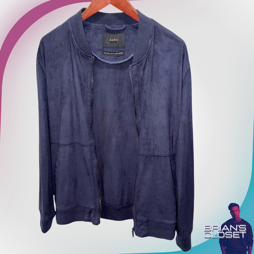 ZARA Men's Faux Suede Bomber Jacket in Dark Navy - L - Picture 10 of 13